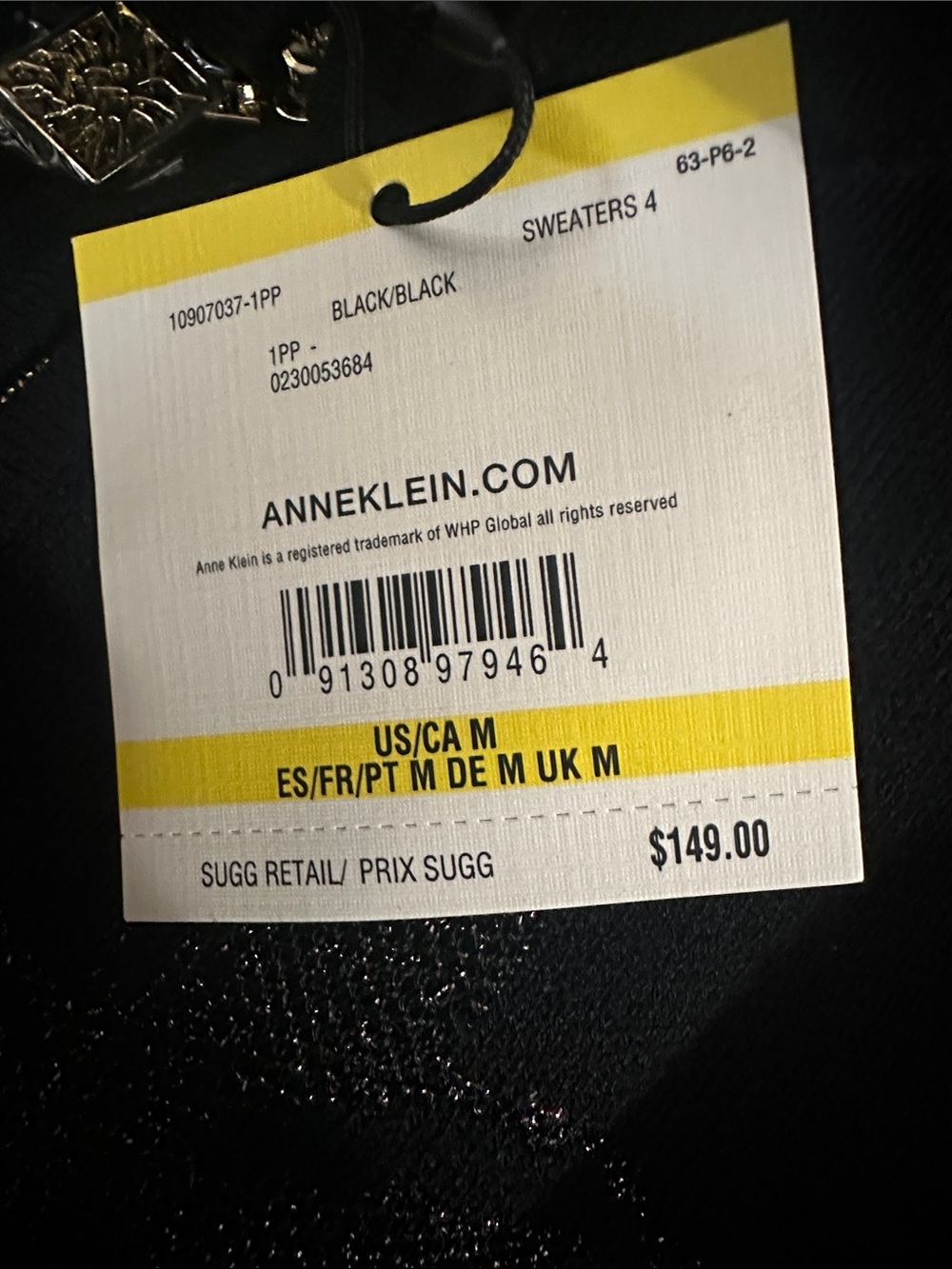 Anne Klein Black Zip-Front Sweater with Metallic Leaf Detail - Picture 2 of 5